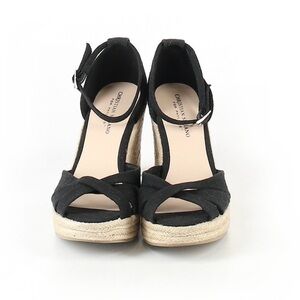 Christian Siriano Black Espadrille Wedges with Ankle Strap